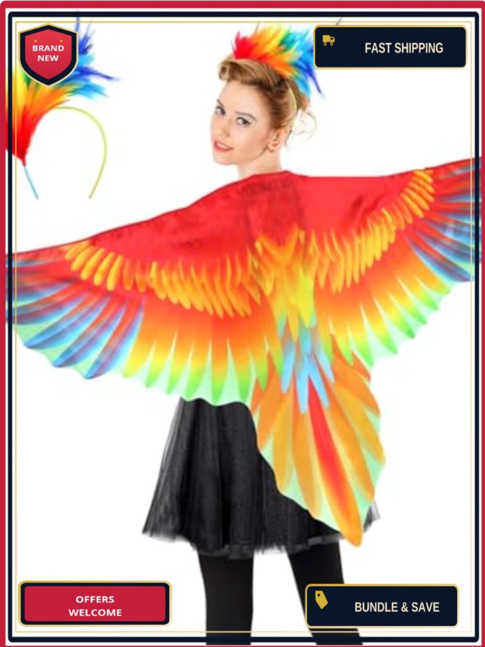 Adult Parrot Bird Wings Costume Feather Headband Polyester